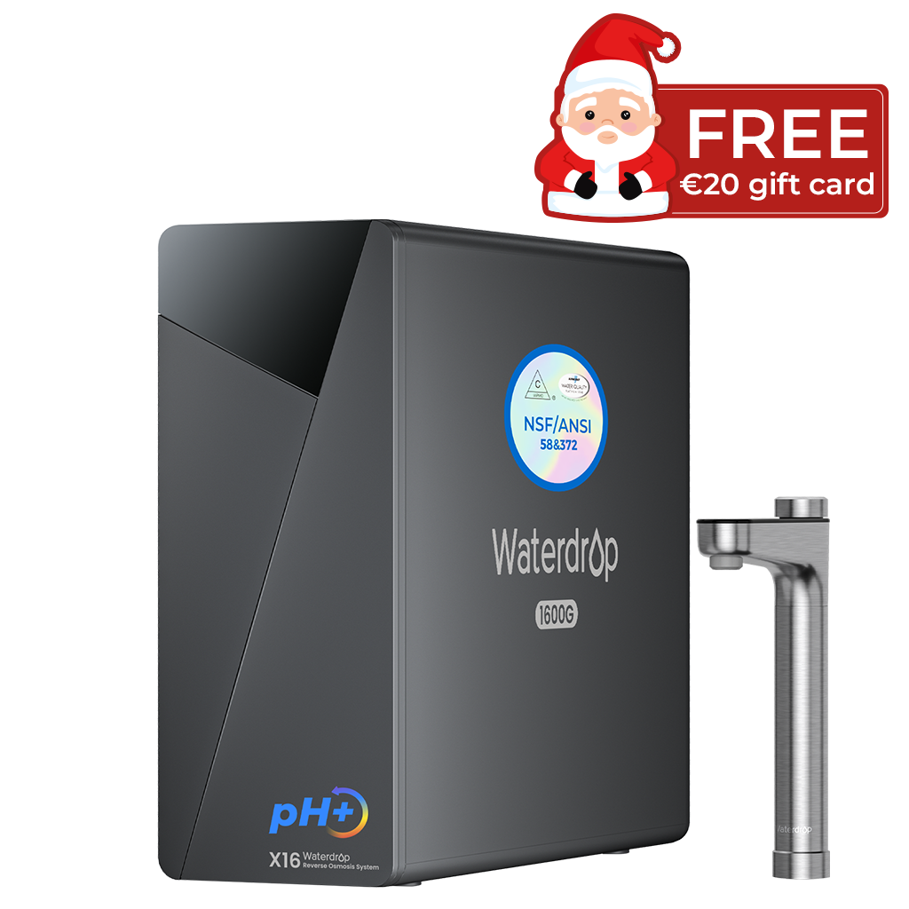 Sistem de osmoză inversă Waterdrop X16 sub chiuvetă cu robinet de nichel periat