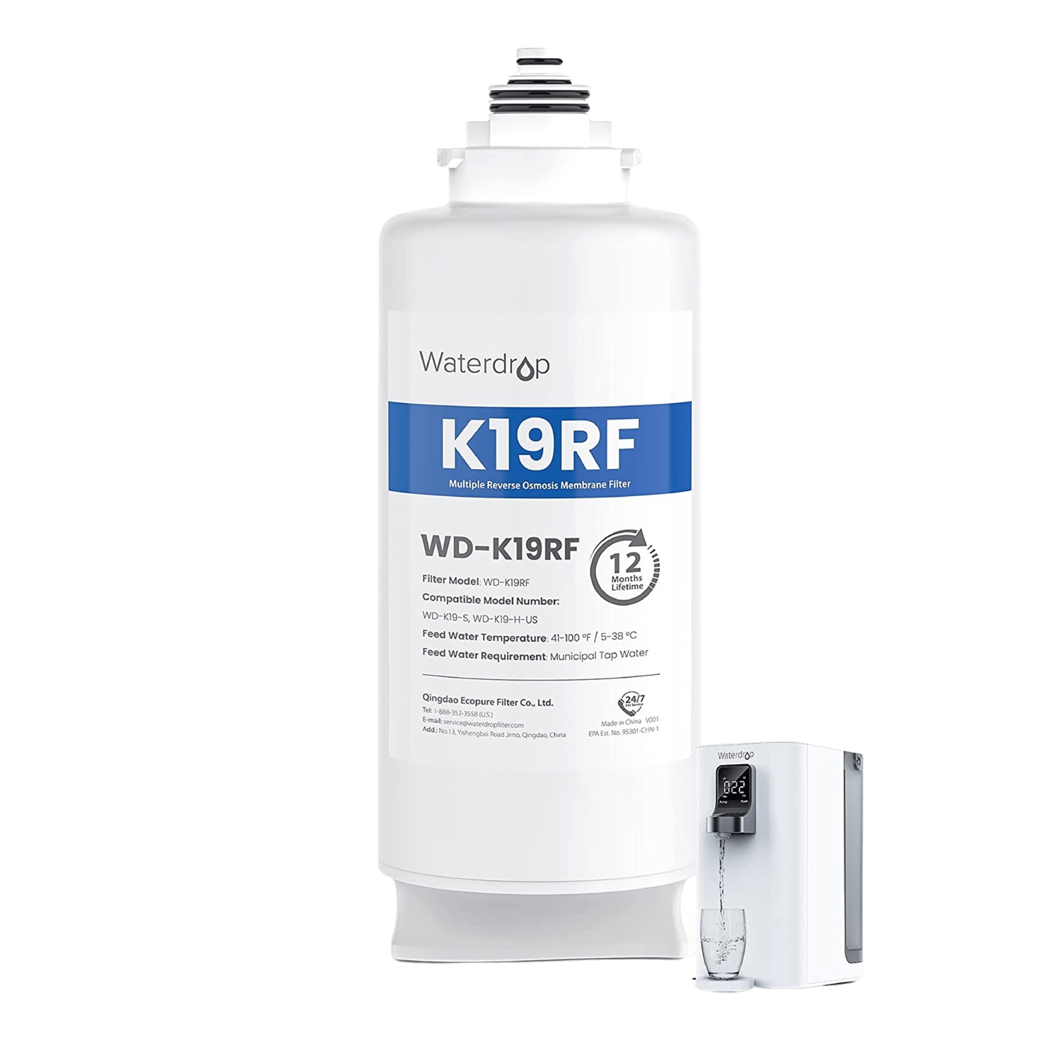Filtro WD-K19RF para sistema de ósmosis inversa de encimera Waterdrop K19