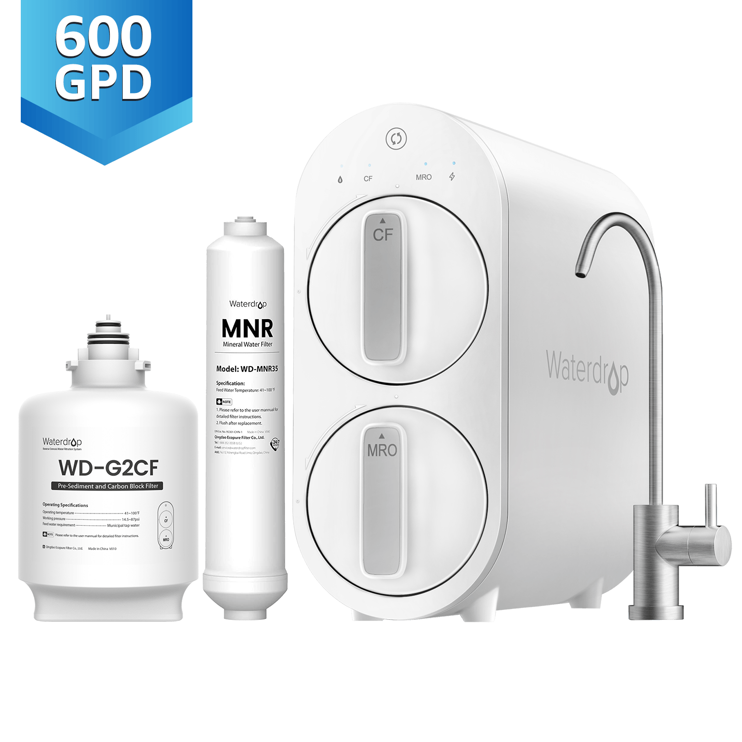 Kit combiné de système RO de reminéralisation Waterdrop G2P600